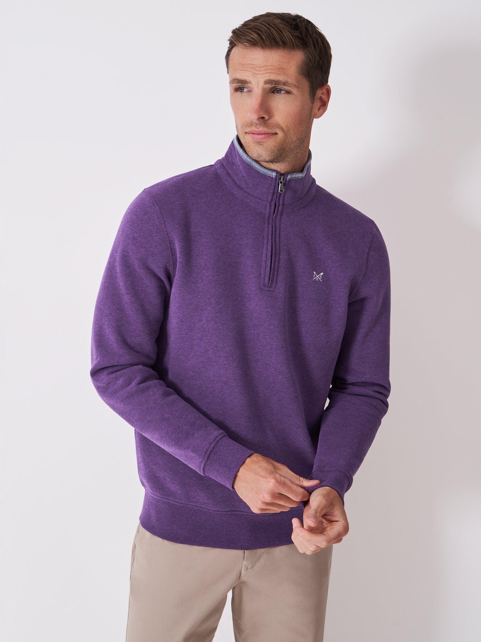 Product image 1 of 5, which shows Crew Clothing Classic Half Zip Sweatshirt, Purple, XS