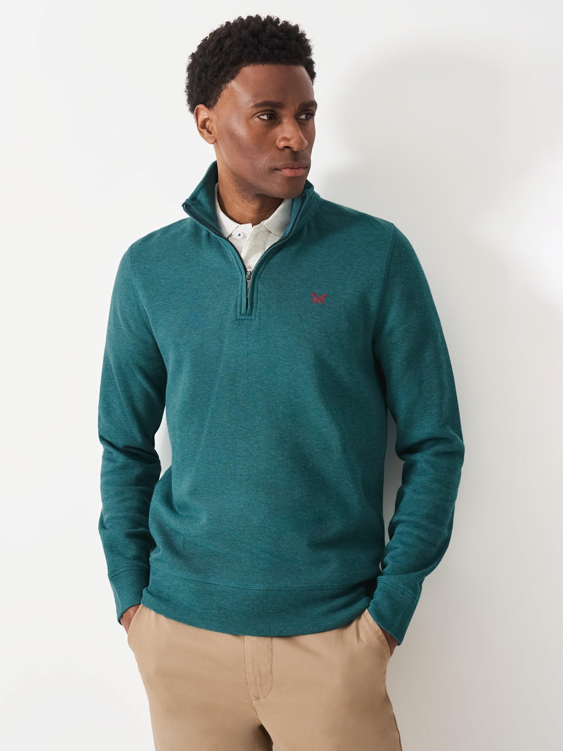 Product image 1 of 5, which shows Crew Clothing Cotton Quarter-Zip Jumper, Teal, L