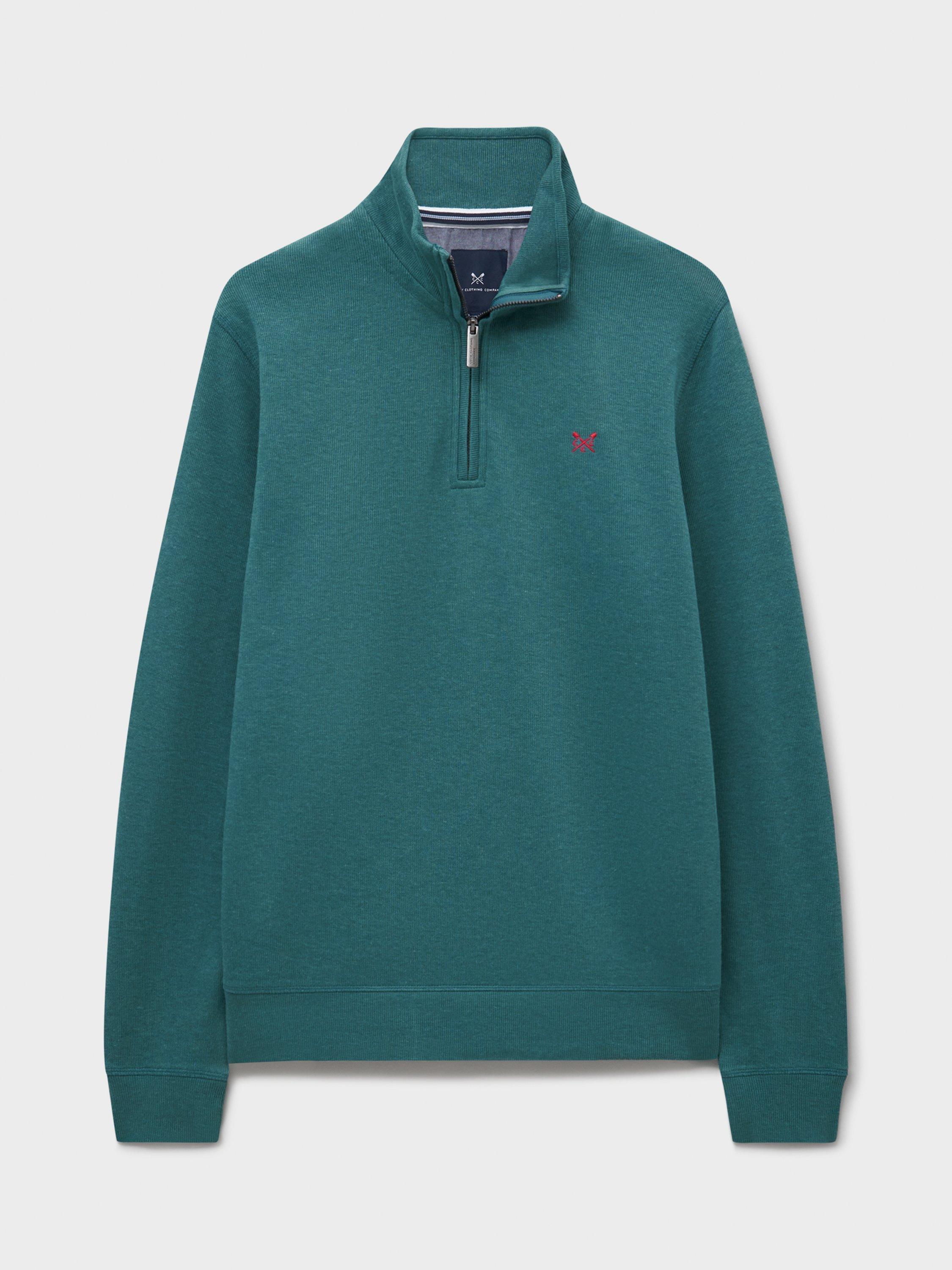 Product image 5 of 5, which shows Crew Clothing Cotton Quarter-Zip Jumper, Teal, L