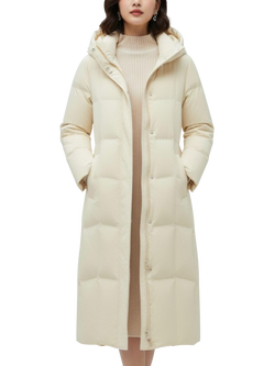 Bosideng Belted Long Down Puffer Coat, Cream