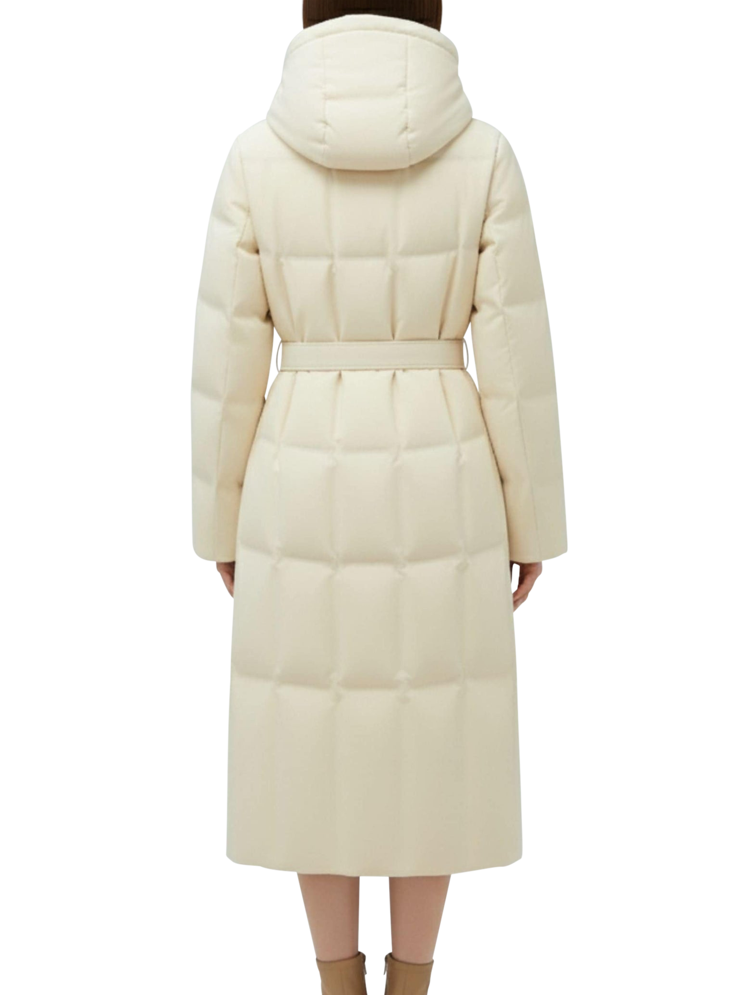 Product image 2 of 6, which shows Bosideng Belted Long Down Puffer Coat, Cream, 4
