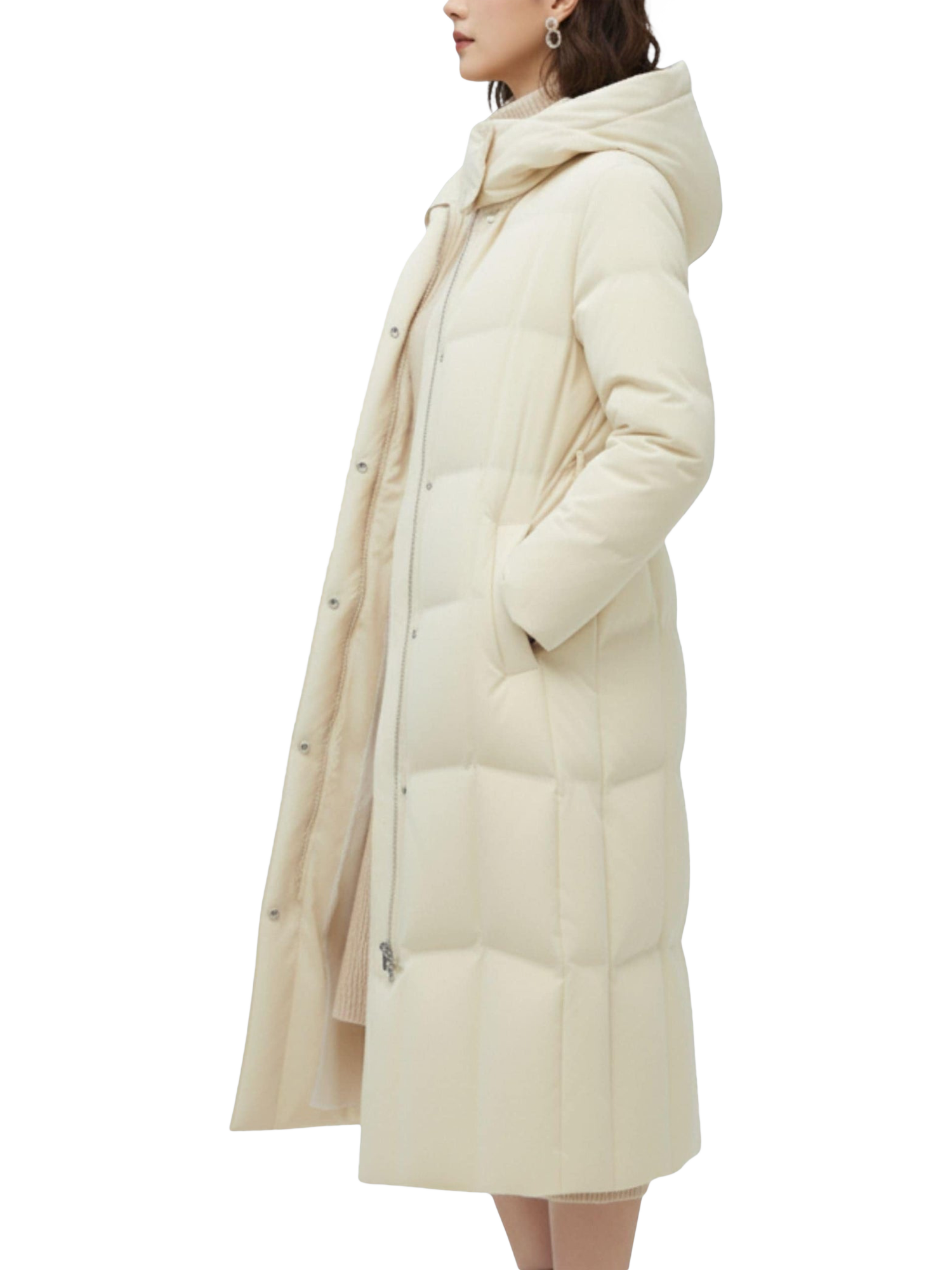 Product image 3 of 6, which shows Bosideng Belted Long Down Puffer Coat, Cream, 4