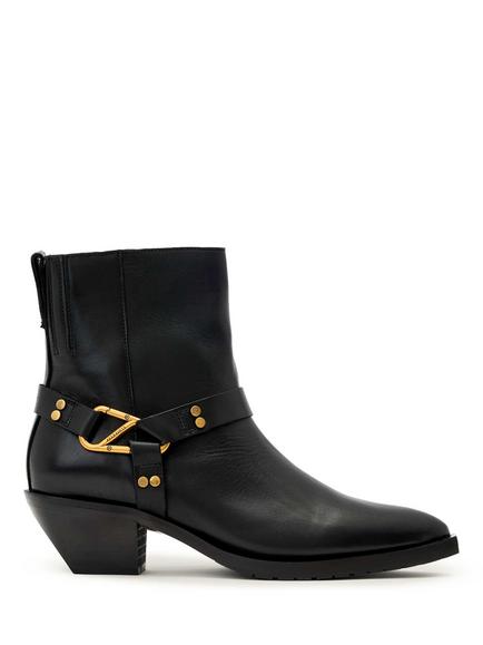 AllSaints Fox Carabiner Leather Ankle Boots, Black, Black