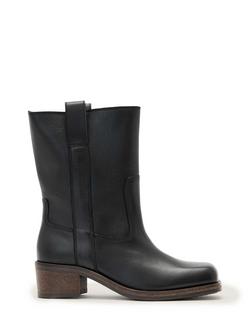 AllSaints Terri Leather Calf Biker Boots, Black, Black