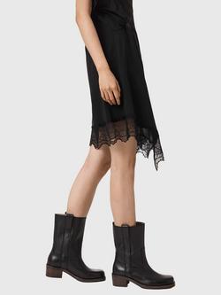 AllSaints Terri Leather Calf Biker Boots, Black - view 2, Black