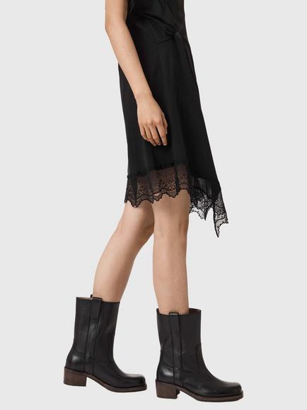 AllSaints Terri Leather Calf Biker Boots, Black - view 2, Black