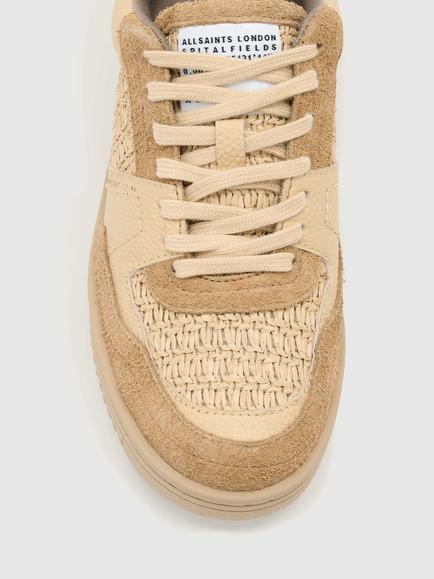 AllSaints Hix Raffia Lace Up Trainers, Natural/Brown - view 2, Natural/Brown
