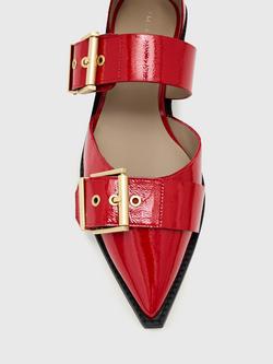 AllSaints Sutton Patent Leather Buckle Detail Mules, Red - view 2, Red