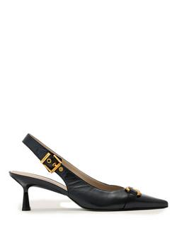 AllSaints Hera Leather Kitten Heel Slingback Court Shoes, Black, Black