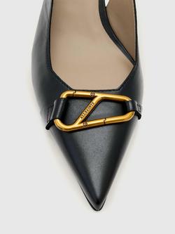 AllSaints Hera Leather Kitten Heel Slingback Court Shoes, Black - view 2, Black