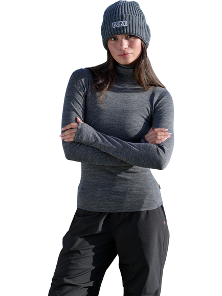 ACAI Ascent Turtleneck Wool Blend Base Layer, Charcoal, Charcoal