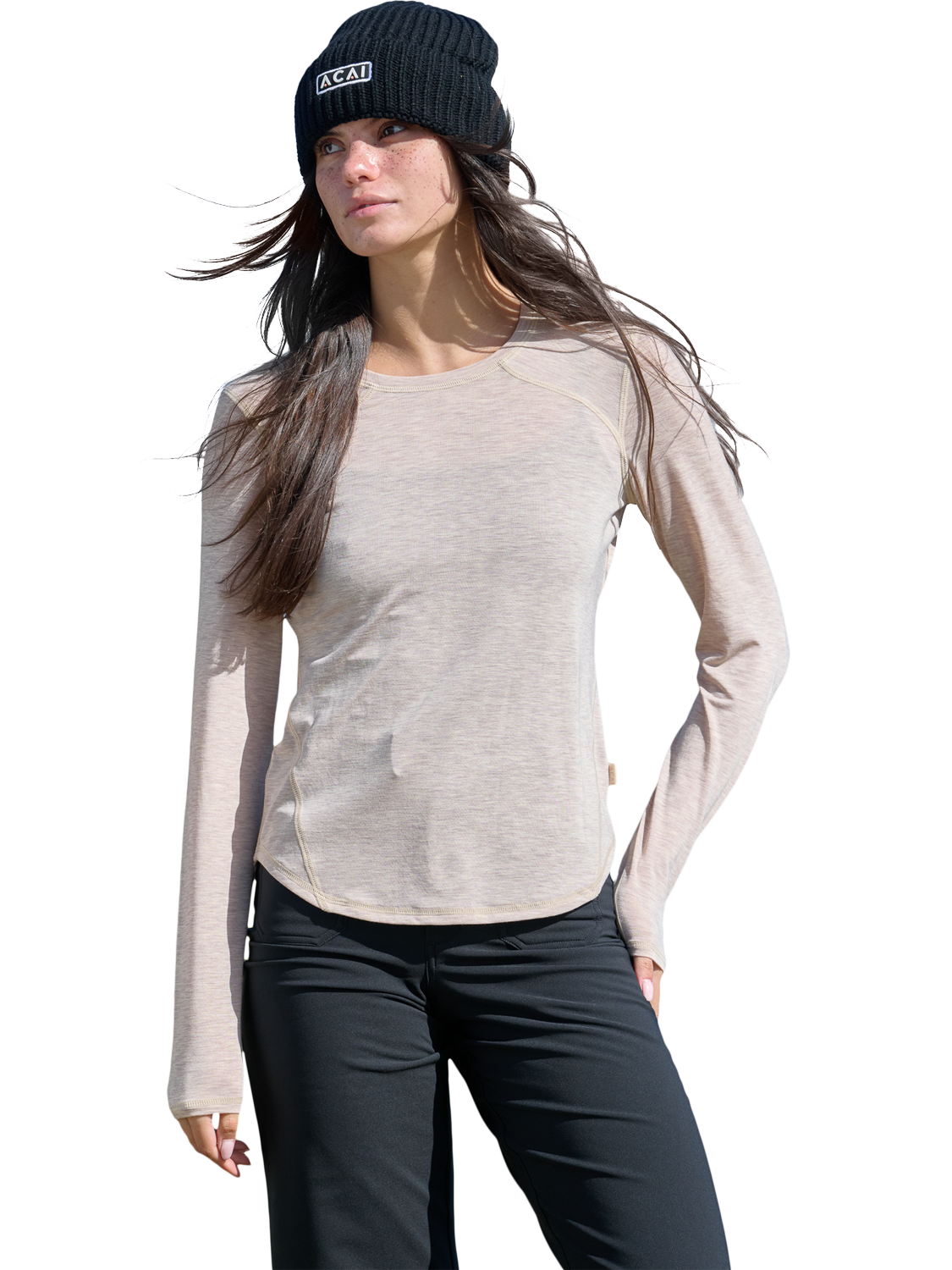 Product image 1 of 6, which shows ACAI Essence Long Sleeve Baselayer, Oatmeal, 6