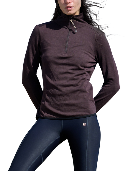ACAI Thermobase Quarter Zip Merino Wool Blend Top, Chocolate Plum, Chocolate Plum