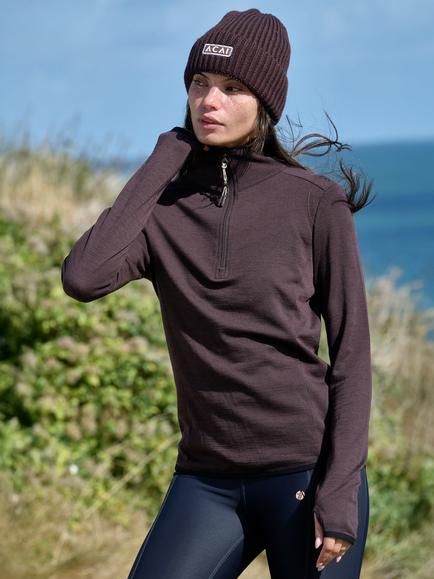 ACAI Thermobase Quarter Zip Merino Wool Blend Top, Chocolate Plum - view 2, Chocolate Plum