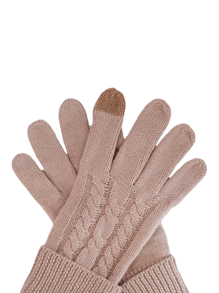 ACAI Merino Wool Blend Cable Knit Gloves, Almond