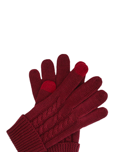 ACAI Merino Wool Blend Cable Knit Gloves, Cabernet