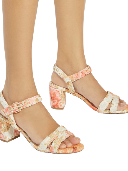 Dune London Merisa Block Heel Sandals, Orange/Multi - view 2, Orange/Multi
