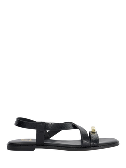 Dune London Lite Reptile Print Leather Strappy Sandals, Black