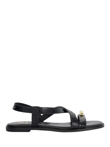 Dune London Lite Reptile Print Leather Strappy Sandals, Black