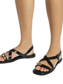Dune London Lite Reptile Print Leather Strappy Sandals - view 2, Black