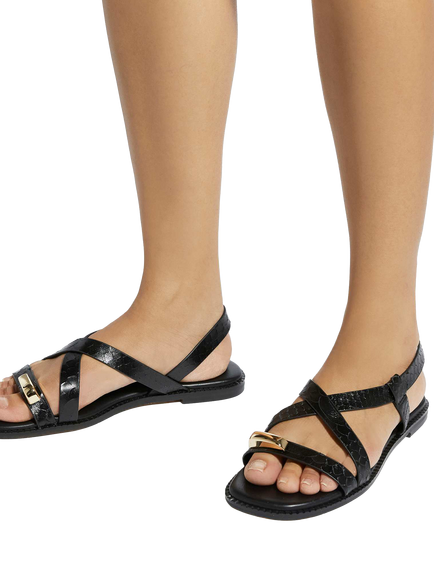Dune London Lite Reptile Print Leather Strappy Sandals - view 2, Black