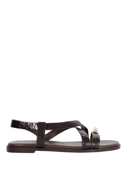 Dune London Lite Reptile Print Leather Strappy Sandals, Brown
