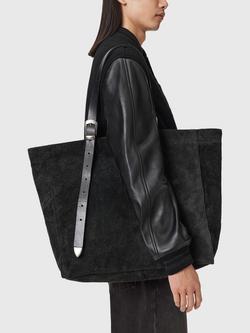 AllSaints Haven Suede Twin Handle Tote Bag, Black - view 2, Black