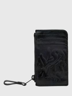 AllSaints Isamu Embossed Logo Pure Leather Card Holder, Black, Black