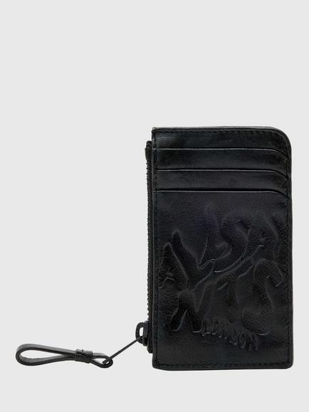 AllSaints Isamu Embossed Logo Pure Leather Card Holder, Black, Black