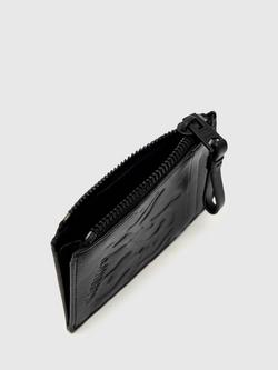 AllSaints Isamu Embossed Logo Pure Leather Card Holder, Black - view 2, Black
