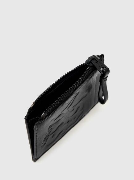 AllSaints Isamu Embossed Logo Pure Leather Card Holder, Black - view 2, Black
