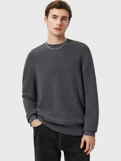 AllSaints Aspen Cotton Rich Crew Neck Jumper, Slate Blue, Slate Blue