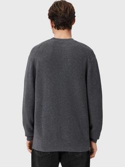 AllSaints Aspen Cotton Rich Crew Neck Jumper, Slate Blue - view 2, Slate Blue
