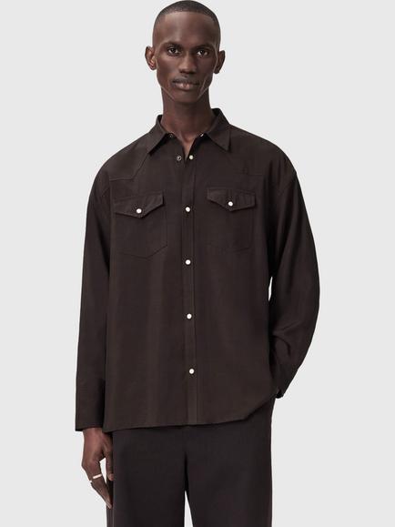 AllSaints Pickett Oversized Long Sleeve Shirt, Brown, Brown