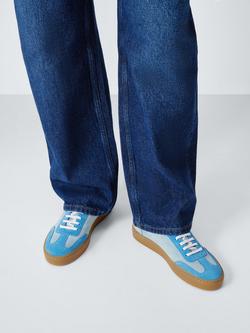 John Lewis Evermore Suede Lace Up Cup Sole Trainers, Blue - view 2, Blue