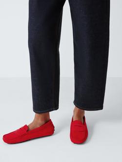 John Lewis Goldrush Suede Smart Driver Loafers, Red - view 2, Red
