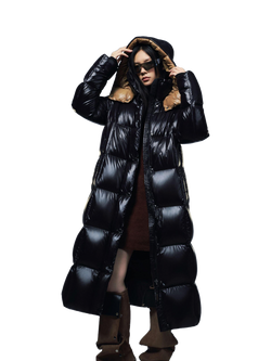 Bosideng Down Full Length Puffer Coat, Glossy Black/Gold, Glossy Black/Gold