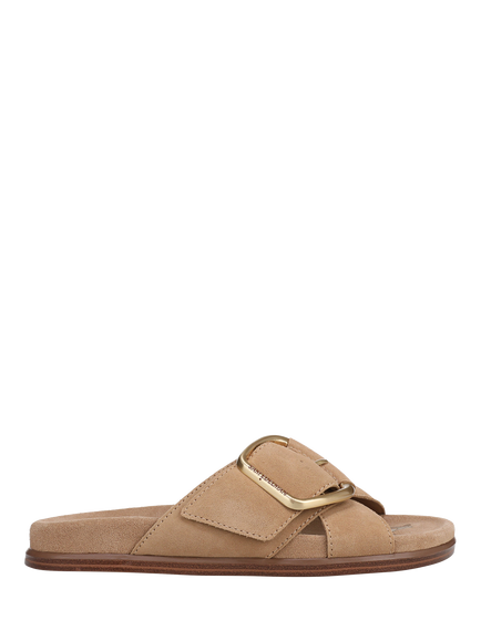 Sam Edelman Darla Leather Buckle Slider Sandals, Cyprus Tan, Cyprus Tan