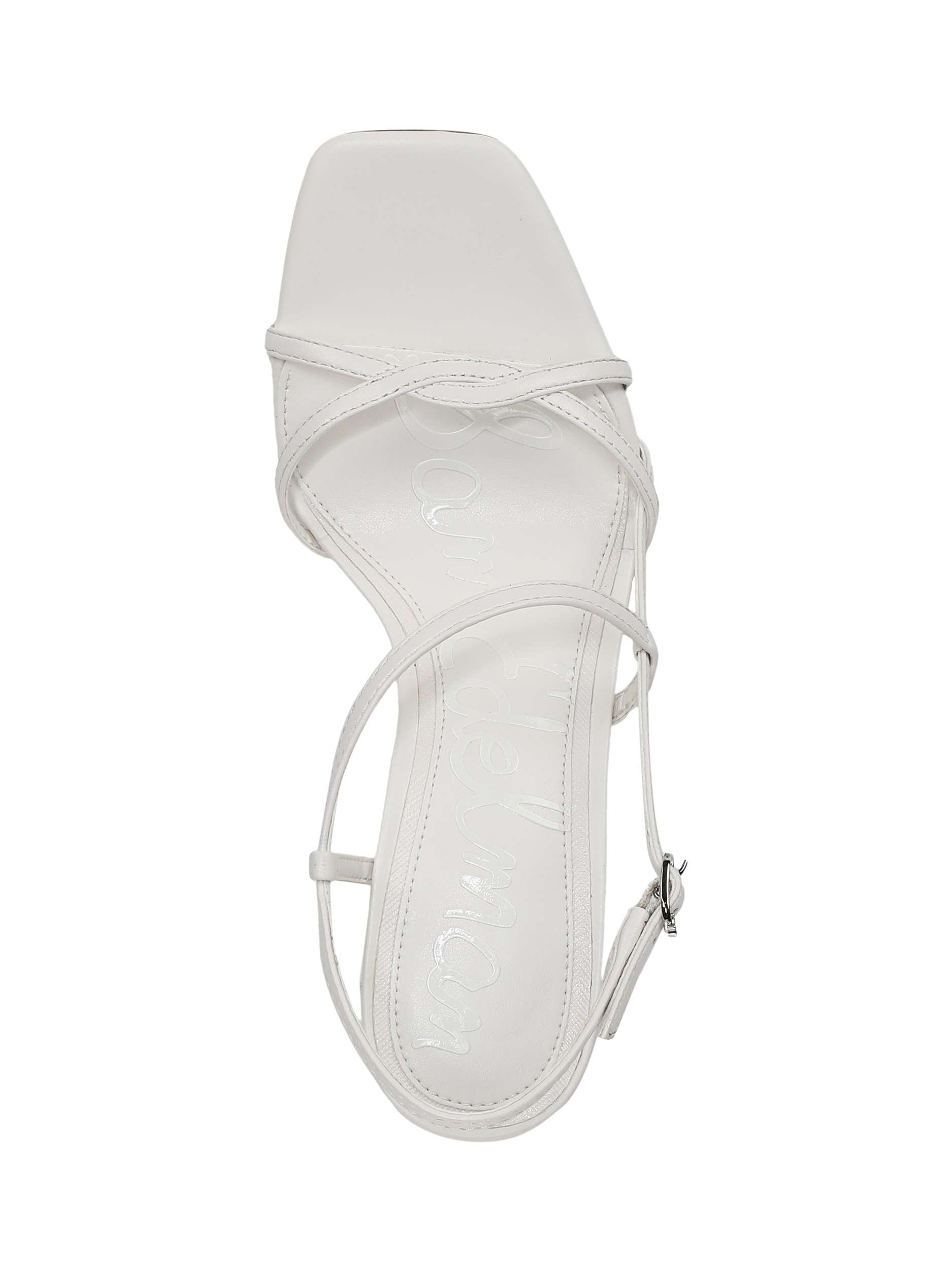 Product image 5 of 6, which shows Sam Edelman Elissa Leather Block Heel Sandals, Bright White, 3.5