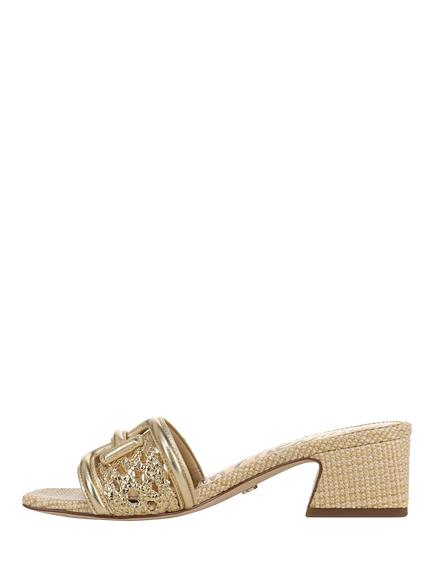 Sam Edelman Waylon Leather Weave Slide Sandals, Amber Gold - view 2, Amber Gold
