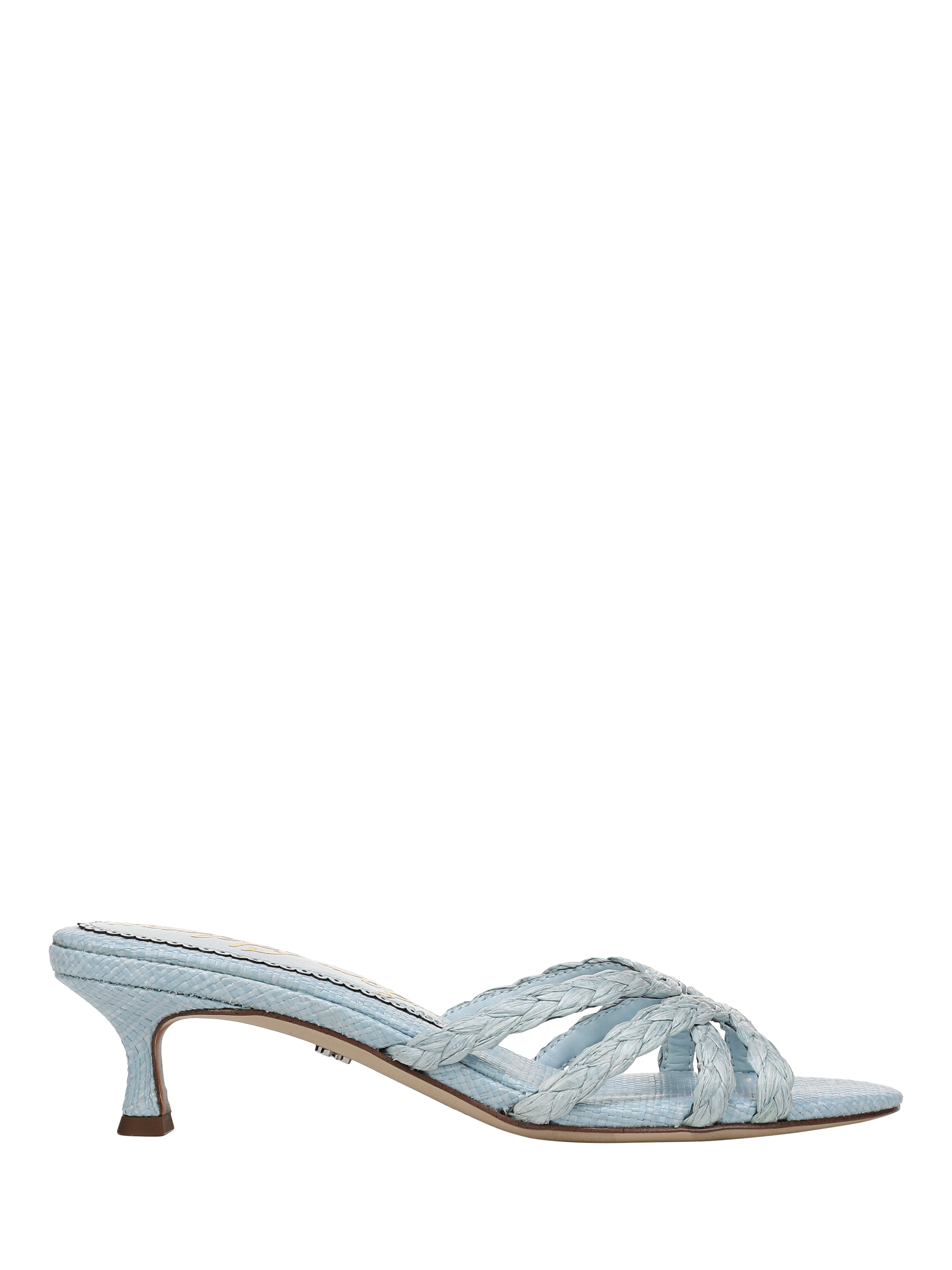 Product image 1 of 11, which shows Sam Edelman Camille Kitten Heel Woven Strap Sandals, Light Blue, 3.5