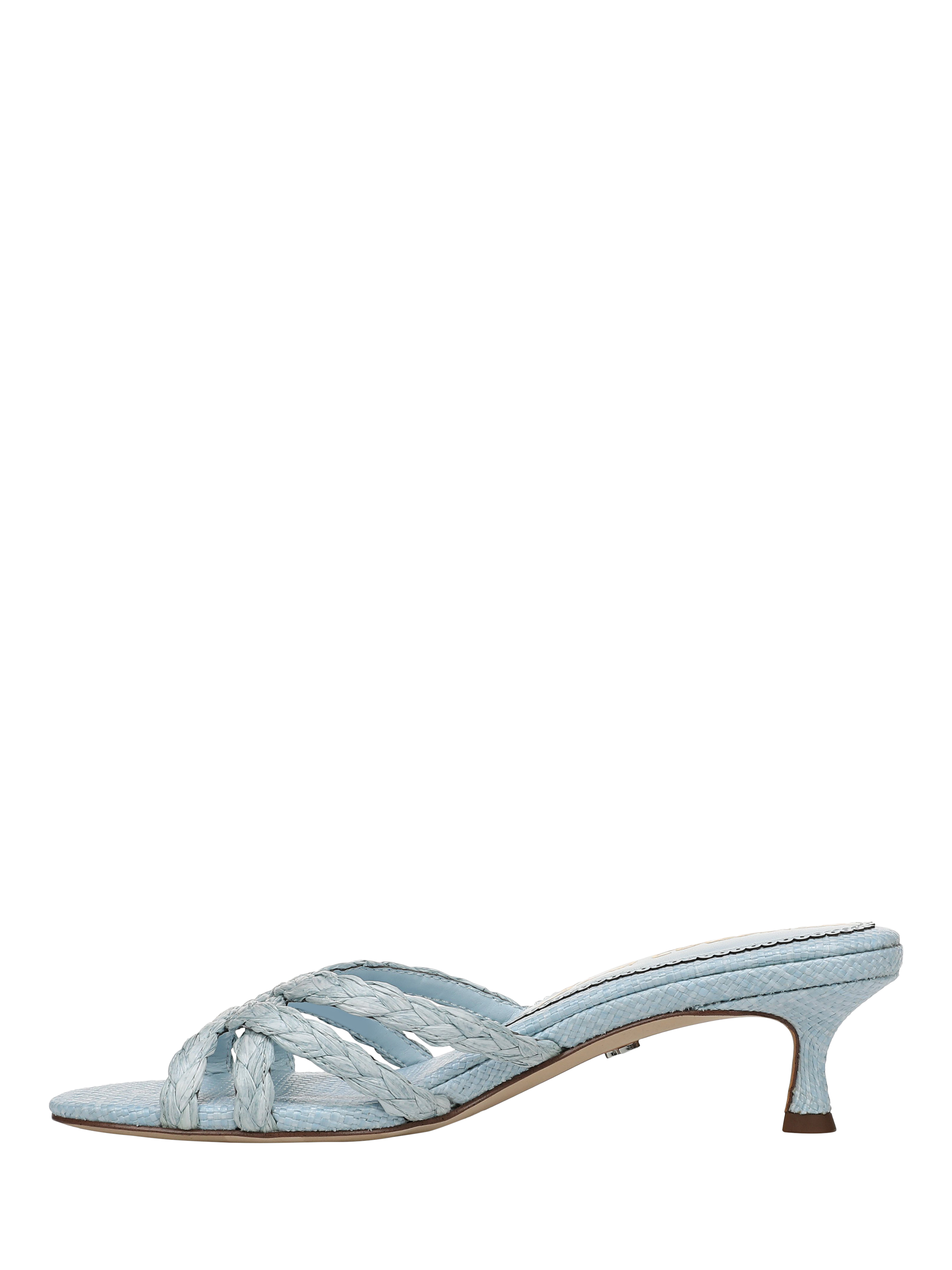 Product image 2 of 11, which shows Sam Edelman Camille Kitten Heel Woven Strap Sandals, Light Blue, 3.5