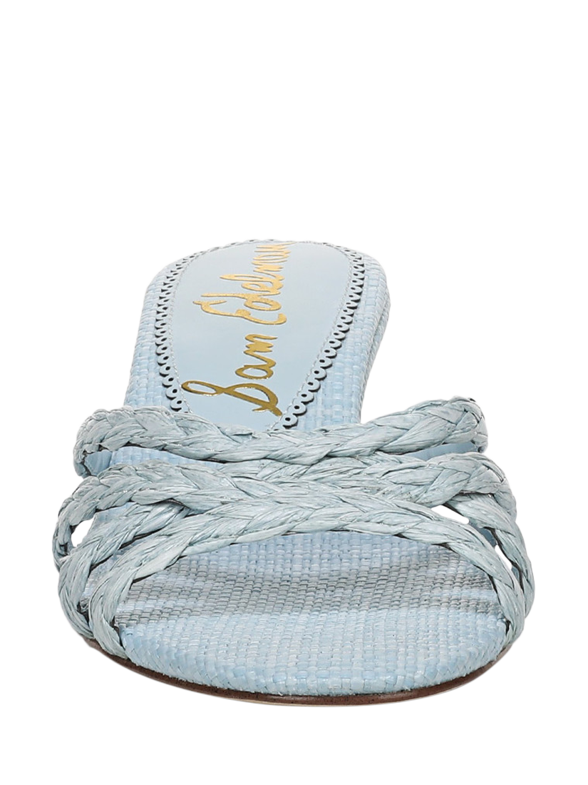 Product image 3 of 11, which shows Sam Edelman Camille Kitten Heel Woven Strap Sandals, Light Blue, 3.5