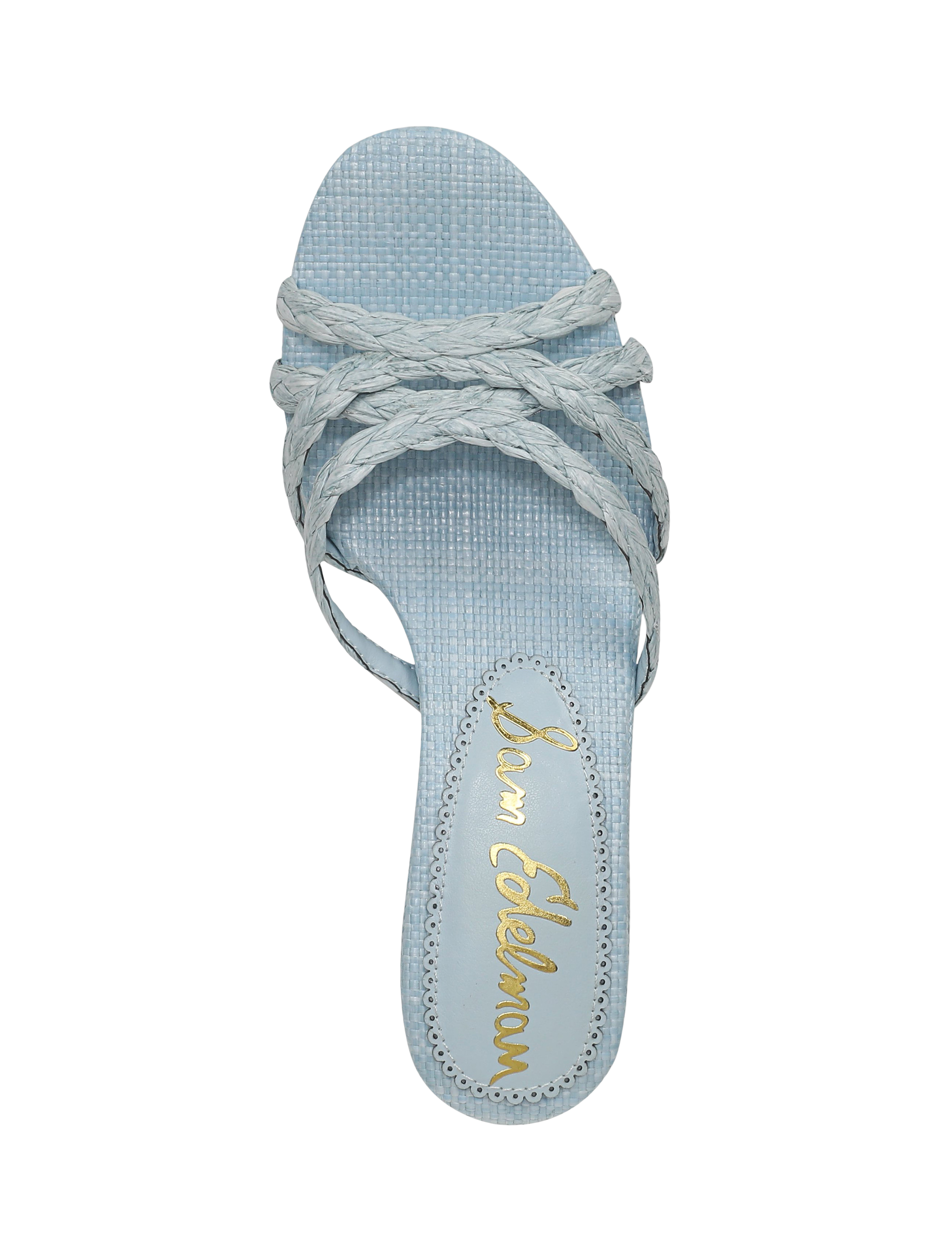 Product image 5 of 11, which shows Sam Edelman Camille Kitten Heel Woven Strap Sandals, Light Blue, 3.5