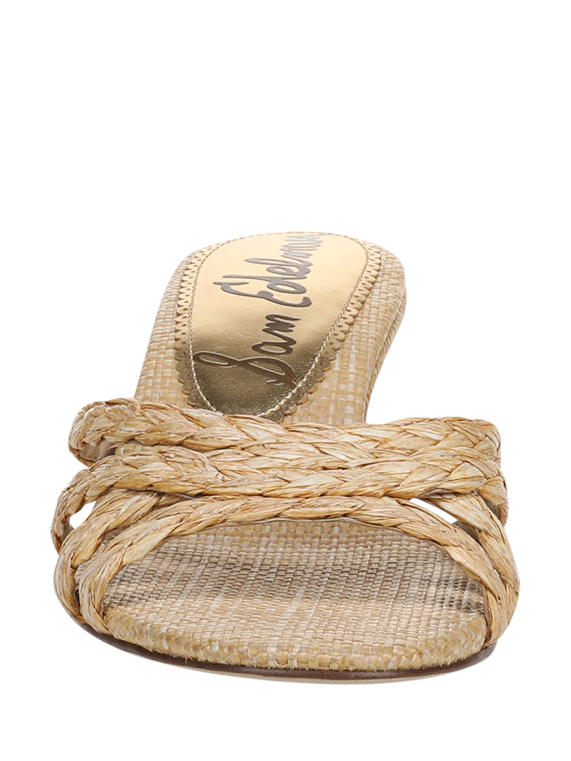 Product image 3 of 6, which shows Sam Edelman Camille Kitten Heel Woven Strap Sandals, Beige, 3