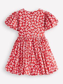Mini Boden Kids' Heart Print Bubble Hem Dress, Red/Pink - view 2, Red/Pink