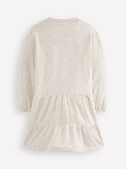 Mini Boden Kids' Lovebird Drop Waist Dress, Oatmeal/Navy - view 2, Oatmeal/Navy