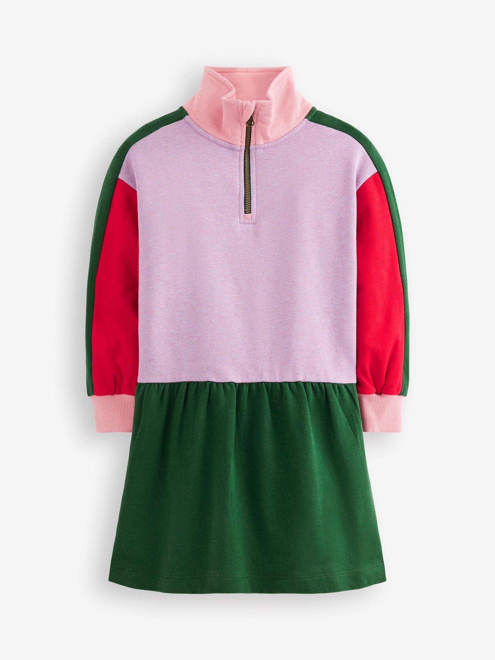 Product image 1 of 3, which shows Mini Boden Half-Zip Sweatshirt Dress, Multi/Marl, 2-3 years