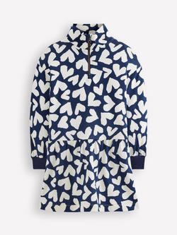 Mini Boden Kids' Half Zip Sweatshirt Dress, Navy/Cream, Navy/Cream