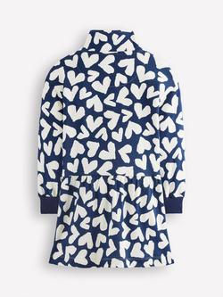 Mini Boden Kids' Half Zip Sweatshirt Dress, Navy/Cream - view 2, Navy/Cream